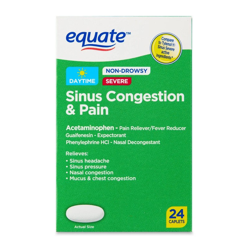 Equate Severe Sinus Congestion & Pain Relief Caplets, 325mg, 24 Ct gallery