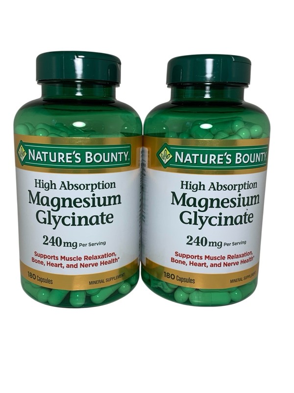 Nature’s Bounty Magnesium Glycinate 240 mg, 180 Capsules (2 Pack), Exp:02/28