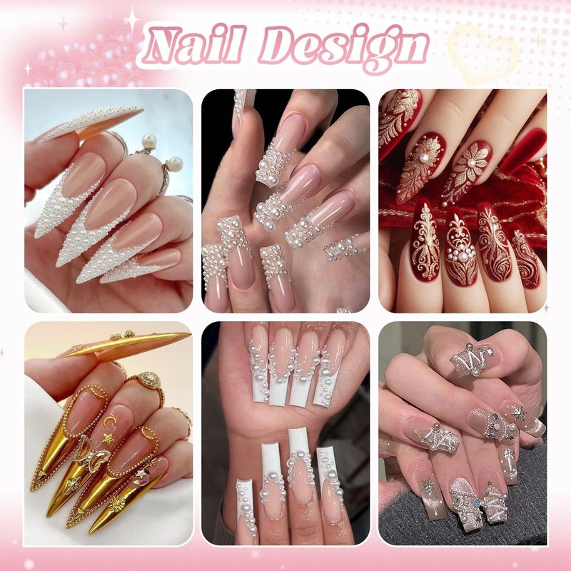 2 Boxes Flatback Pearls White+Beige And Metal Nail Beads Silver+Gold For Nail... gallery