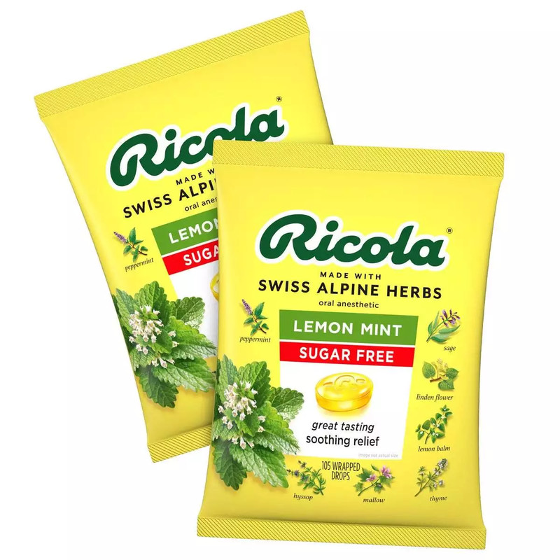 2 PACK – Ricola Herbal Throat Sugar Free Lemon Mint Drops, 105 Count (Total 210)