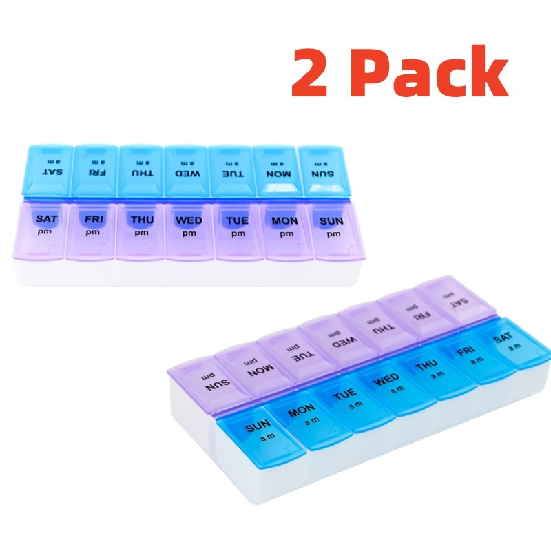 2 Pack Weekly Pill Box Organizer 7 day Organizer Case Medicine Box Twice a Day