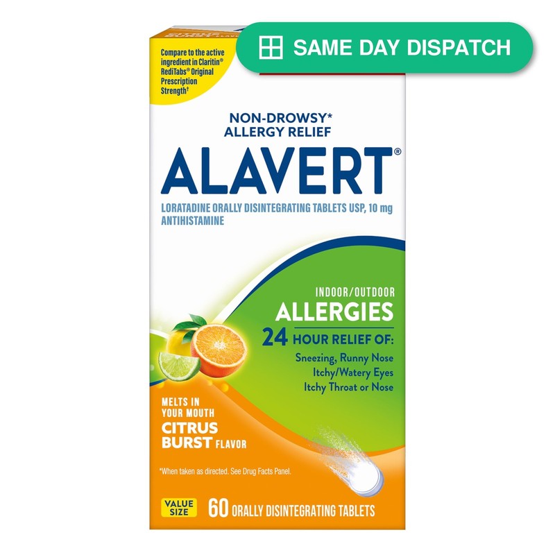 Alavert 24 Hour Allergy Relief Tablets Loratadine 10mg Non-Drowsy Citrus Burst