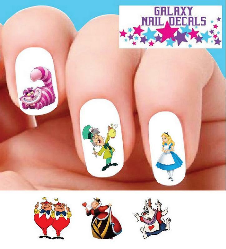 Waterslide Nail Decals – Set of 20 Alice in Wonderland, Cheshire, Mad Hatter