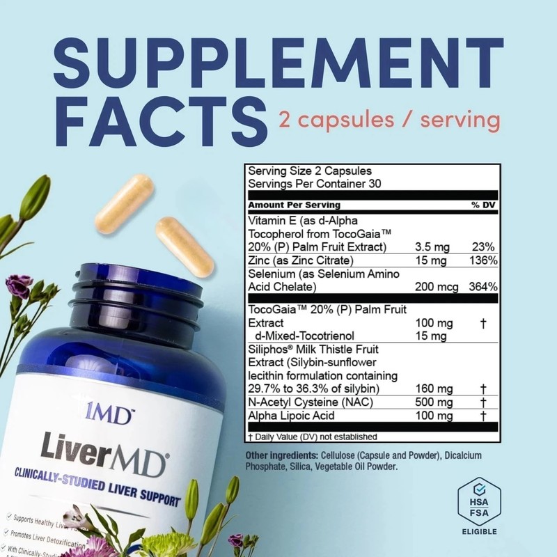 LiverMD by 1MD-Liver Support with Siliphos Milk Thistle & NAC-60 Capsules pack 2 gallery