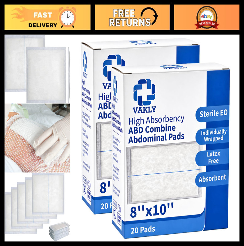 40 Pack Sterile ABD Pads 8×10 – High Absorbency Non-Adherent Wound Dressings