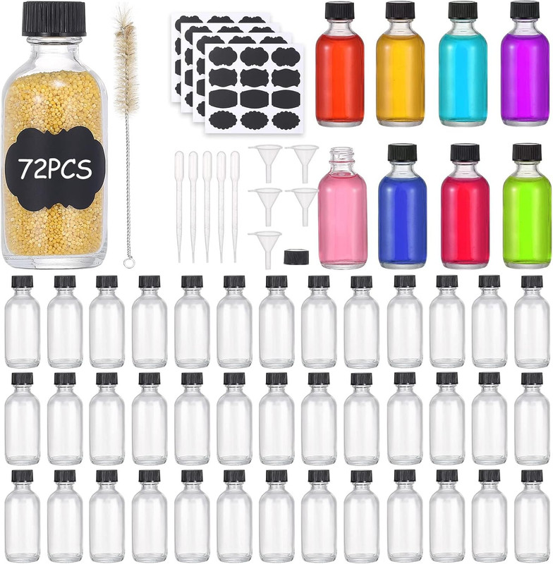 (Pack of 72) 2Oz Small Clear Glass Bottles(60Ml) with Lids Boston round Travel B gallery