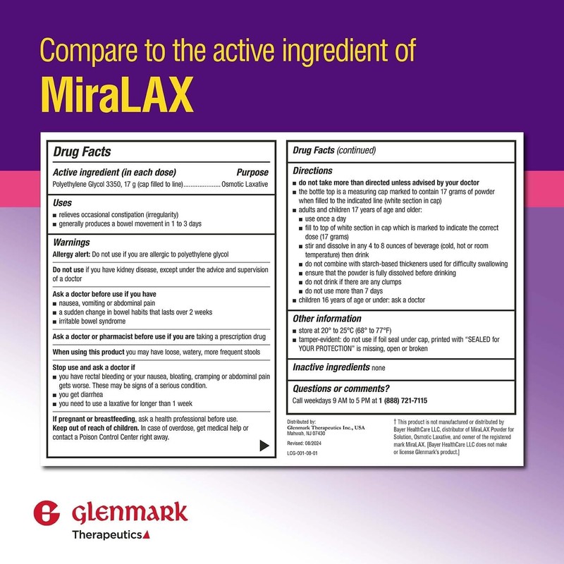 Glenmark Therapeutics Polyethylene Glycol 3350 Powder, Osmotic Laxative, 45... gallery