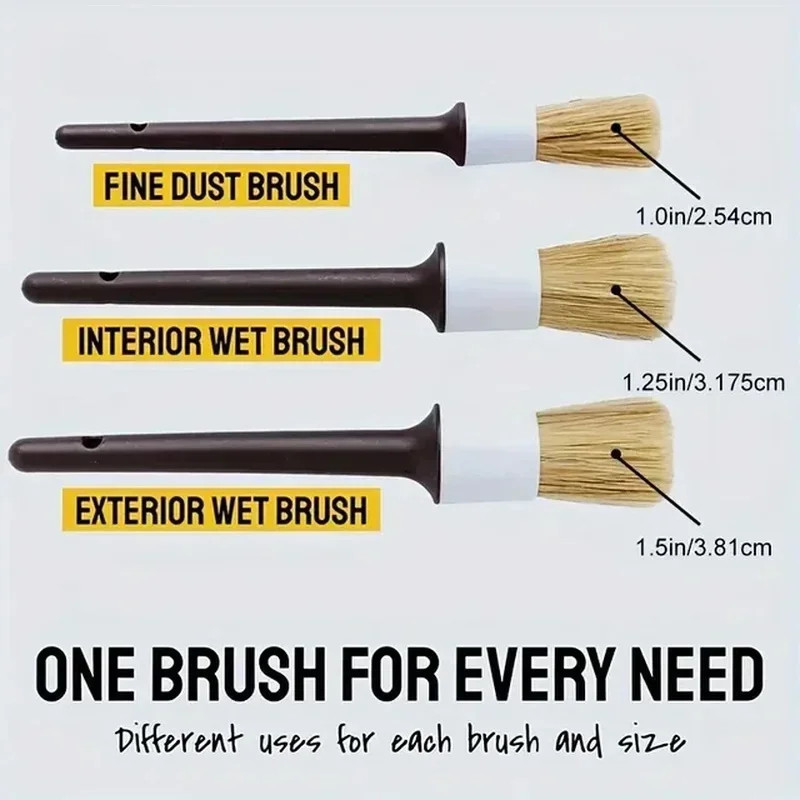 3PCS Car Exterior Interior Detail Brush Boar Hair Bristle Brushes for Car Cleani gallery