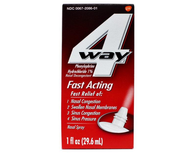 2 Pack 4 Way Fast Acting Nasal Decongestant Sinus Spray Relief 1 Fl Oz each