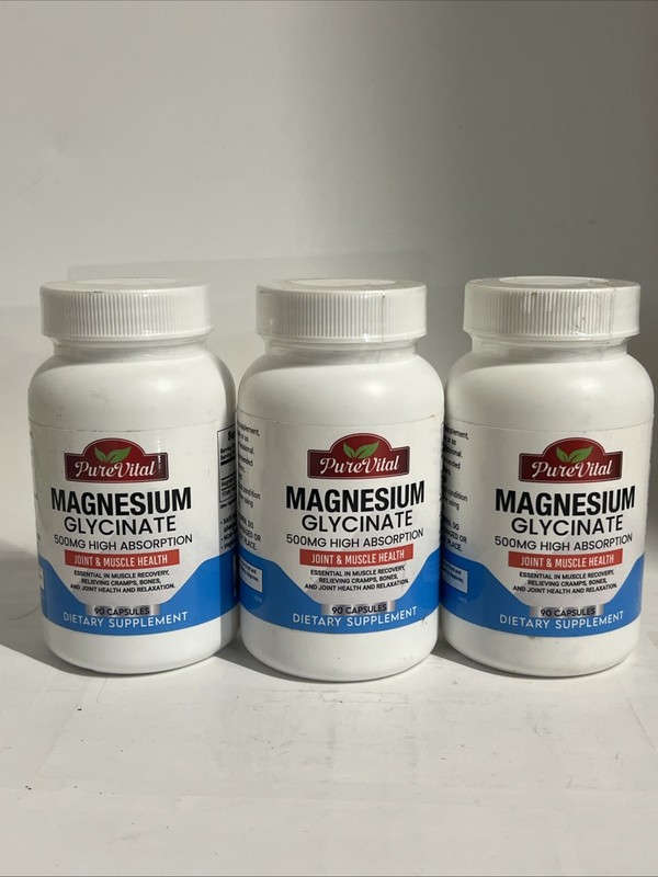 3x Pure Vital Magnesium Glycinate 500mg 90ct (270 Total) 6/26