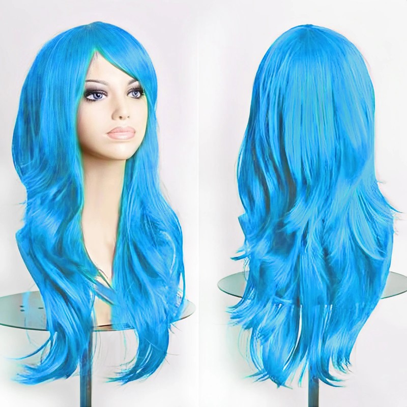 70cm Long Pink Purple Wavy Synthetic Cosplay Wig Fake Hairpieces for Women