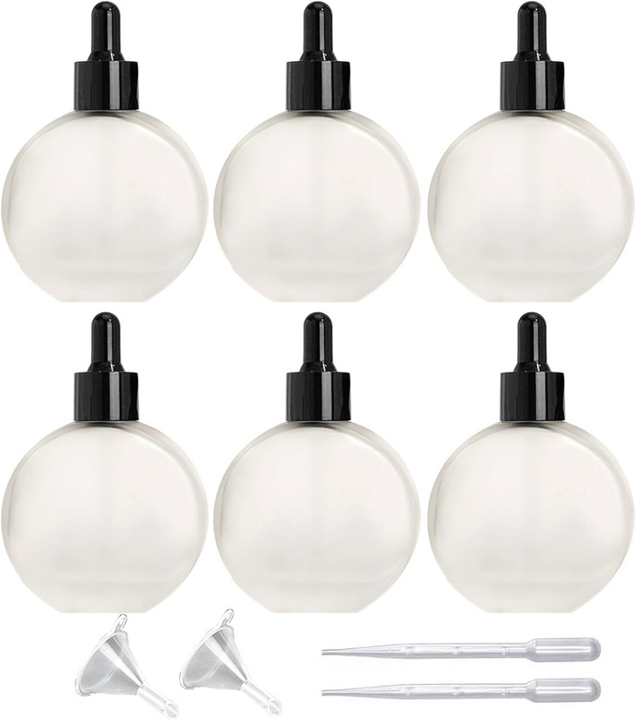 2oz 60ml Frosted Glass Dropper Bottles 6 Pack Essential Oil Serum Storage Set