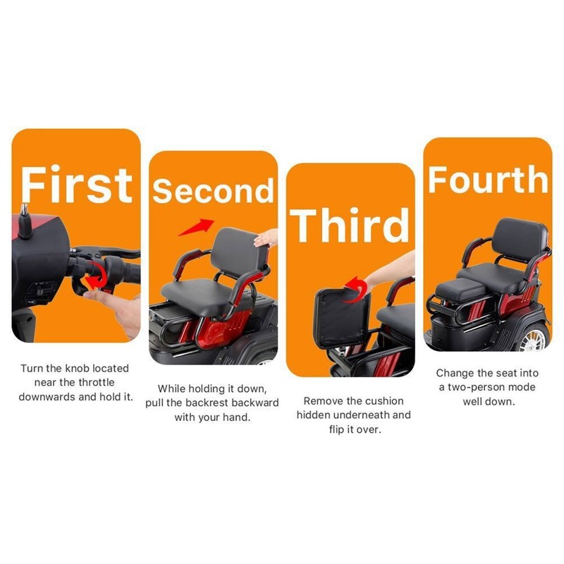 1000W 4-Wheel Heavy Duty Adjustable 2-Seat Electric Power Mobility Scooters gallery