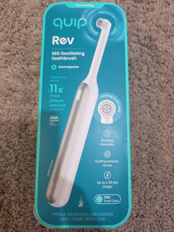 Quip 360 Oscillating Toothbrush Rechargeable w/ Traveling Case-White/Silver!