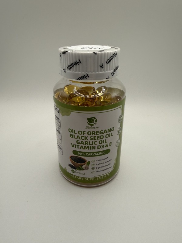 Lukaree Oil of Oregano Black Seed Oil Garlic Oil Vitamin D3 E 120 Softgels – New