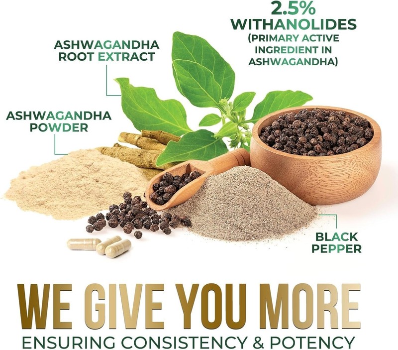 Organic Ashwagandha Capsules 2100mg Supplement w/ Black Pepper Root Powder gallery