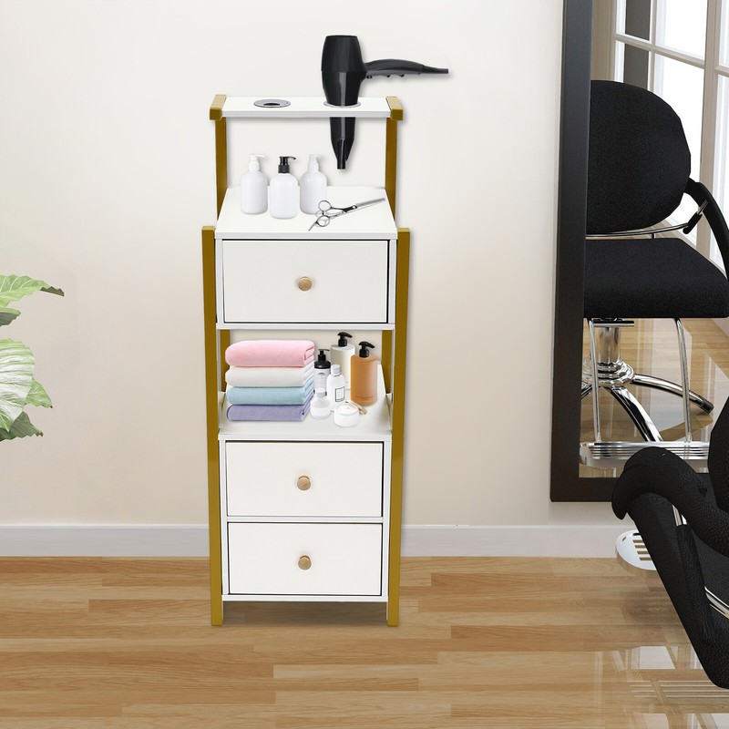 3 Drawer Beauty Salon Station White Golden Steel MDF Floor Standing 34*30*90cm