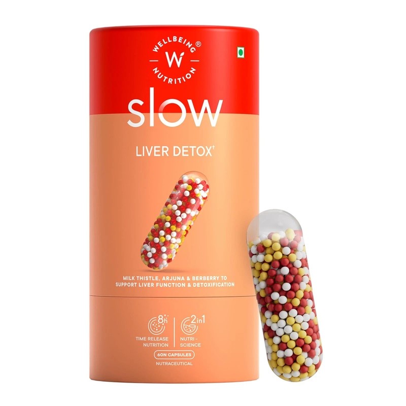 Wellbeing Slow Liver Detox |Milk Thistle, Arjuna, Berberis, Enzymes | 60 Veg Cap