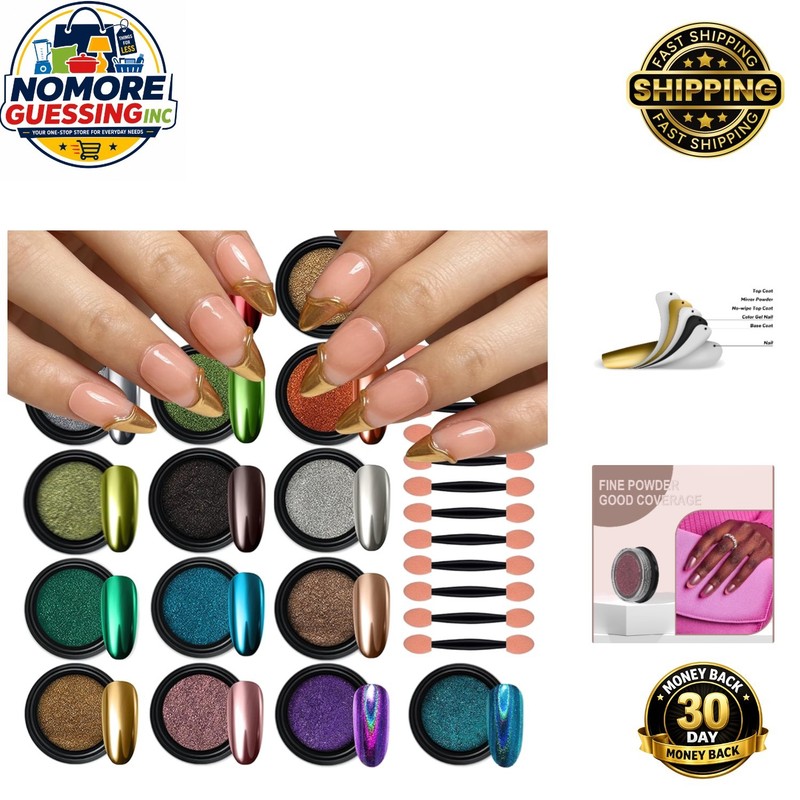 Iridescent Aurora Chrome Nail Pigment Set – 16 Pearlescent Colors for Artistry