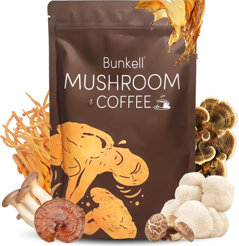 Bunkell Mushroom Coffee, Adaptogenic 6 Mushrooms with Lion’s Mane, Reishi, Cordy