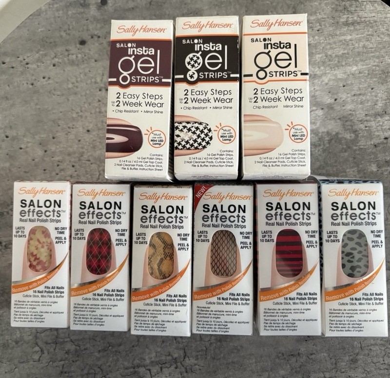 NIB 9 Sally Hansen Nail Strips (6)Salon Effects & (3)Insta-Gel Rare Discontinued