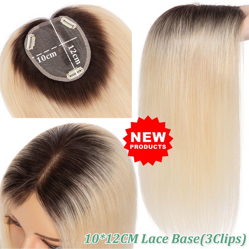 Free Part Top Lace Base Clip in REAL Human Hair Topper Toupee Women Hairpiece US gallery