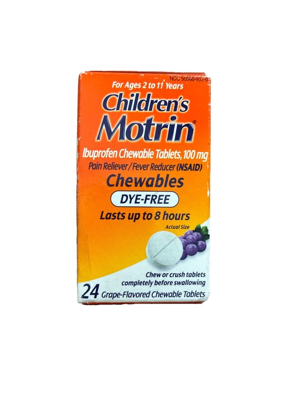 Children’s Motrin Dye Free Chewable Tablets Grape 24 Ct Exp. 4/28