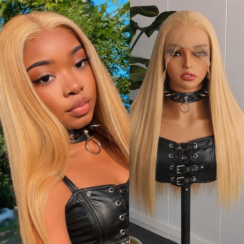 Women Ash blonde Soft Heat Resistant Hair Long Straight Lace Front Wig