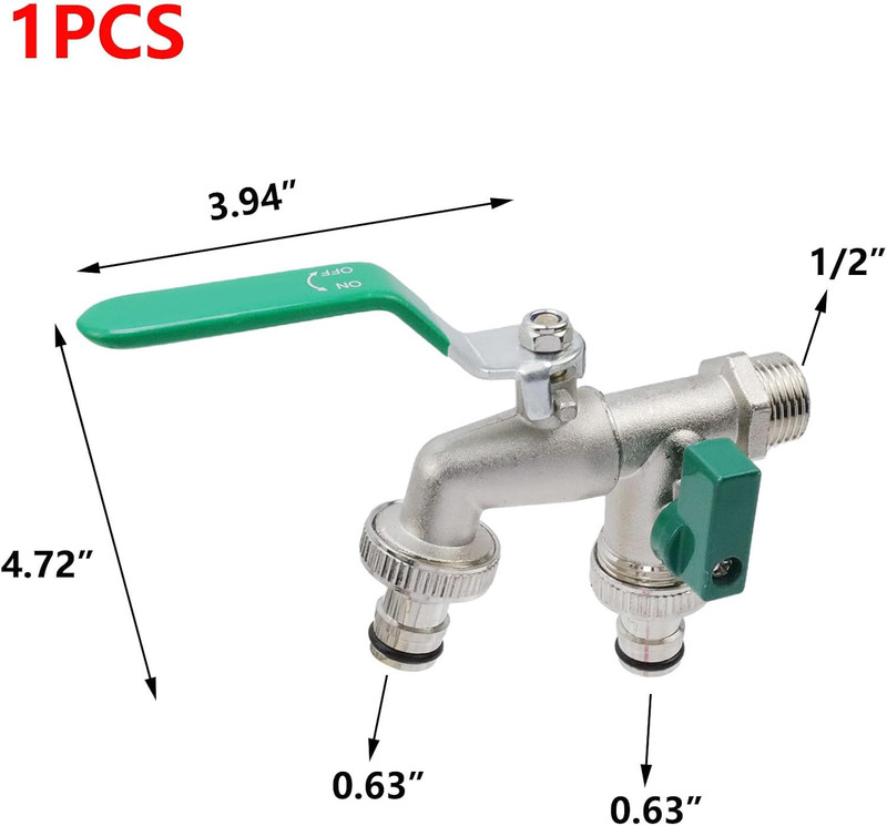 Outdoor Double Taps Water Faucet,1/2 Inch NPT Garden Hose Splitter 2 Way Wall Mo gallery
