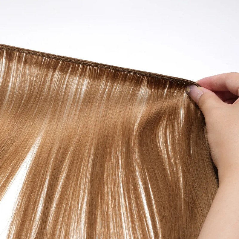 Weft Human Hair Extensions Sew In Blonde Remy Russian Straight Hair Thick 100g gallery
